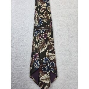 Vintage Mario Valentino Silk Tie Italy Floral Botanical Blue Burgundy Designer